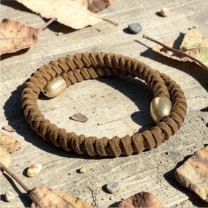Plunder Braided Leather Spring Bracelet with Gold Cap Tips (NIP)